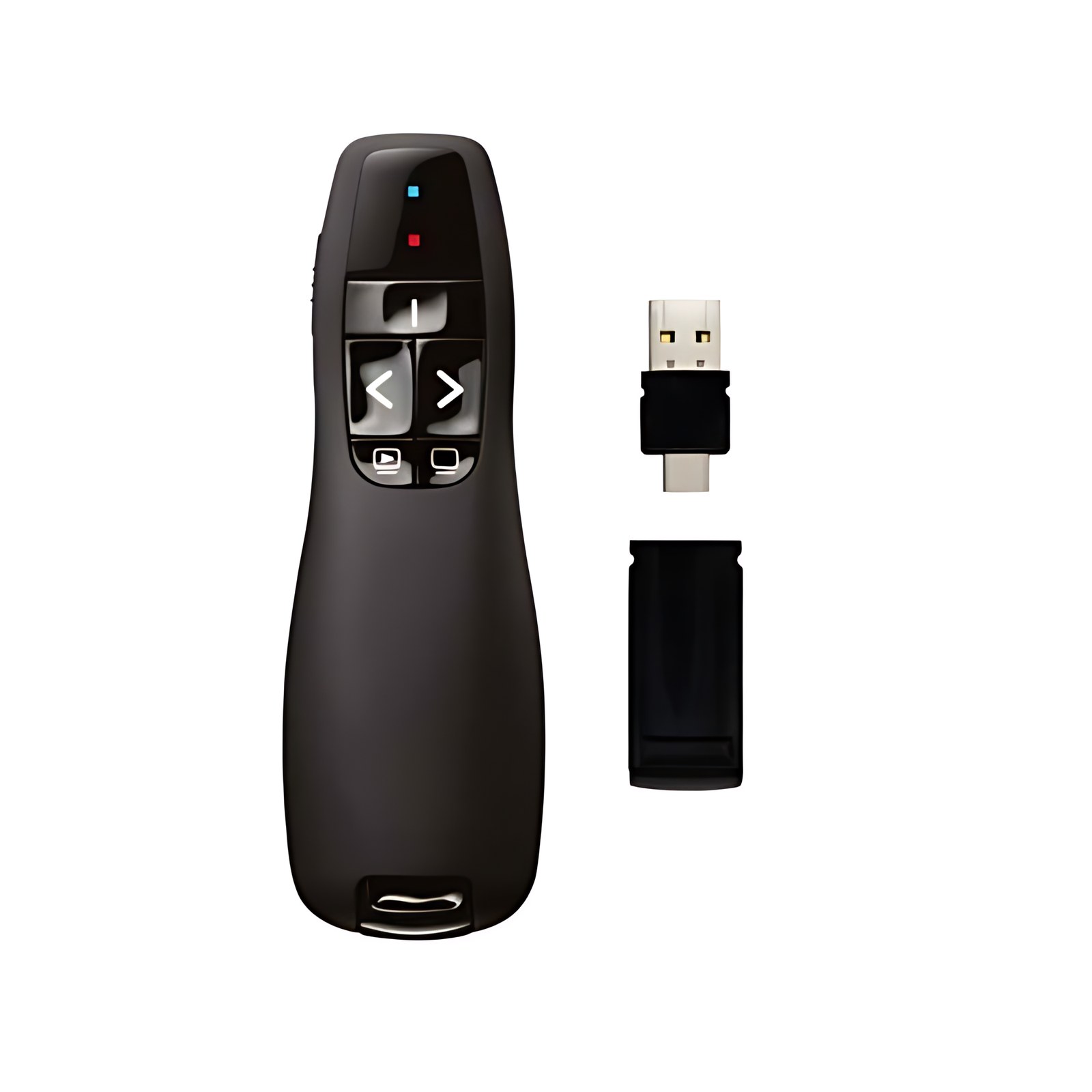 BROBOTIX PRESENTADOR Y APUNTADOR LÁSER INALÁMBRICO, INTERFAZ USB TIPO A Y TIPO C. Radio de acción inalámbrico 15 metros, receptor USB, Plug and Play -puntero láser rojo, Proyector, Laptop, Notebook