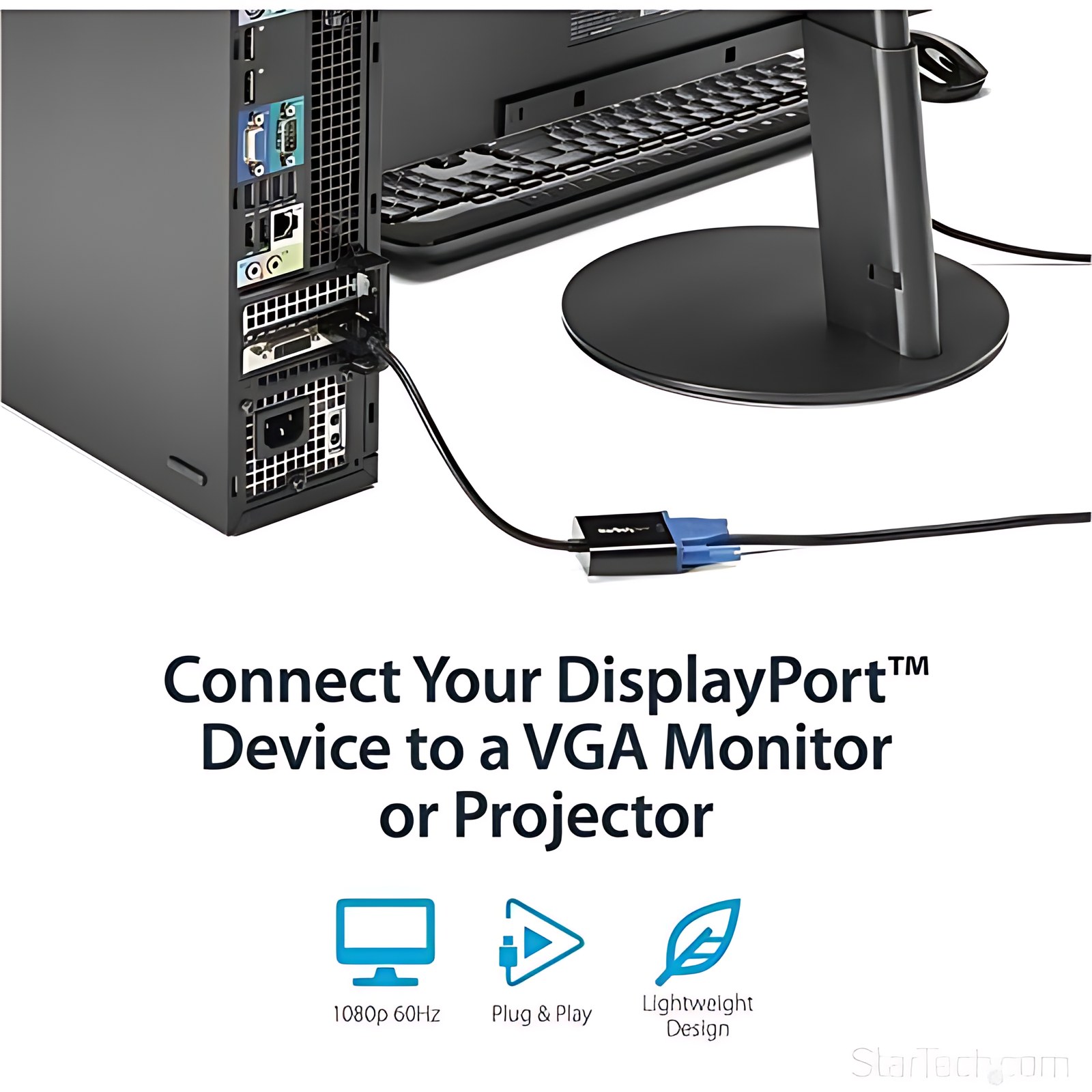 StarTech.com Adaptador DP a VGA - 1080p 1920x1200 - Activo - (Macho a hembra) para Laptop/PC/Monitor - Extremo Secundario: 1 x 15-pin HD-15 - Female - Admite hasta1920 x 1200 - Negro