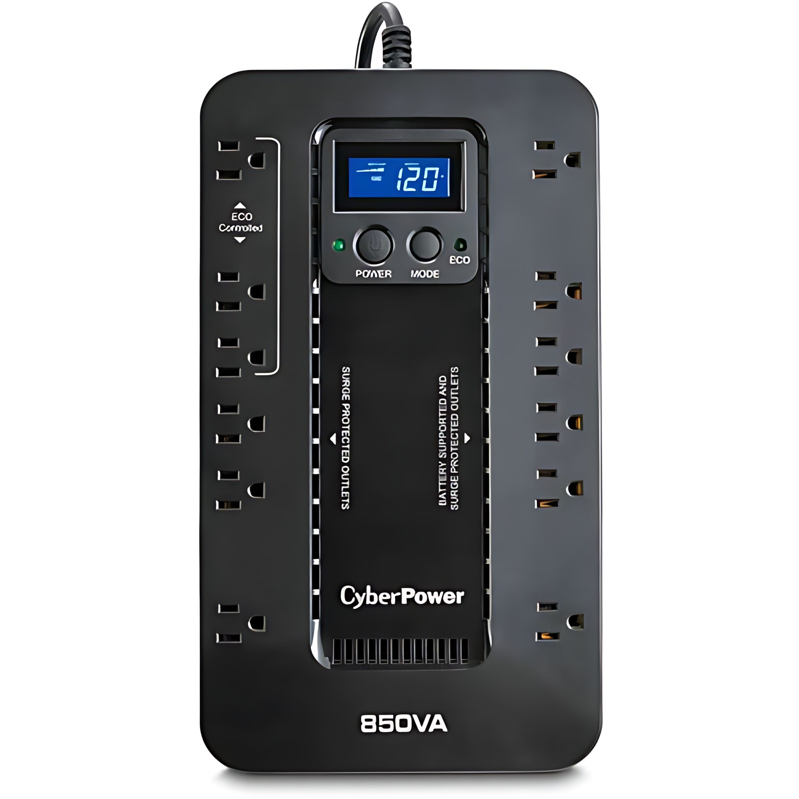 UPS Standby CyberPower EC850LCD - 850VA/510W - Compacto - 8Hora(s) Recarga - 2.30Minuto(s) Stand-by - 120 V AC Entrada - 120 V AC Salida - 12 x NEMA 5-15R Receptacle(s) - Señal Senosoidal Simulada - U