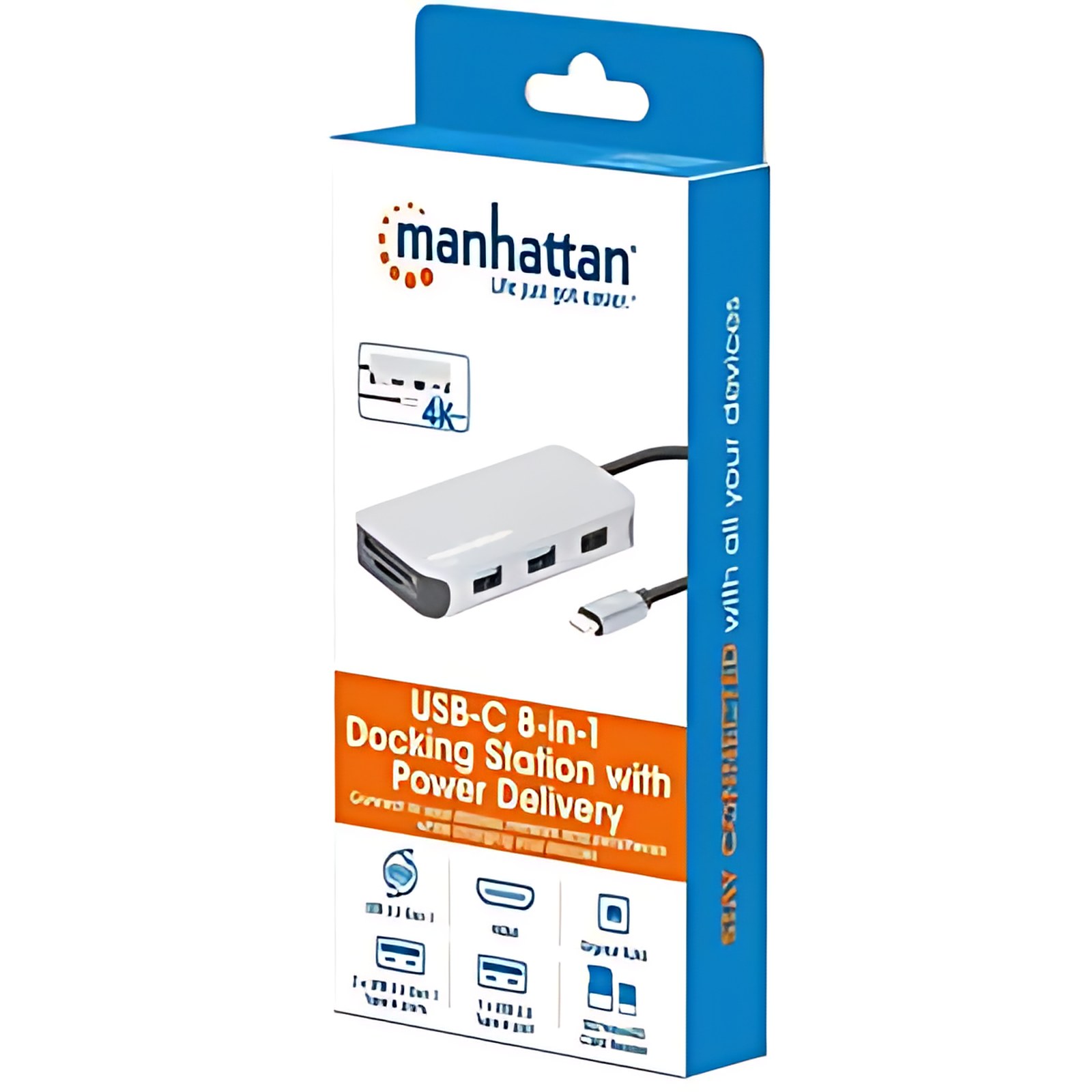 Docking Usb-C 8 Ptos, Hdmi, Usb-C Pd/2xus – 4k – 3840 X 2160 – 3 X Usb Type-A Ports – Usb Tipo-A – Usb Tipo-C – 1 X Puertos Hdmi – Hdmi – 1 X Displayports – Displayport – Cableado – Gigabit Ethernet – Windows 7, Windows 10, Windows 11, Chromeos, Macos, Android, Windows 8.1