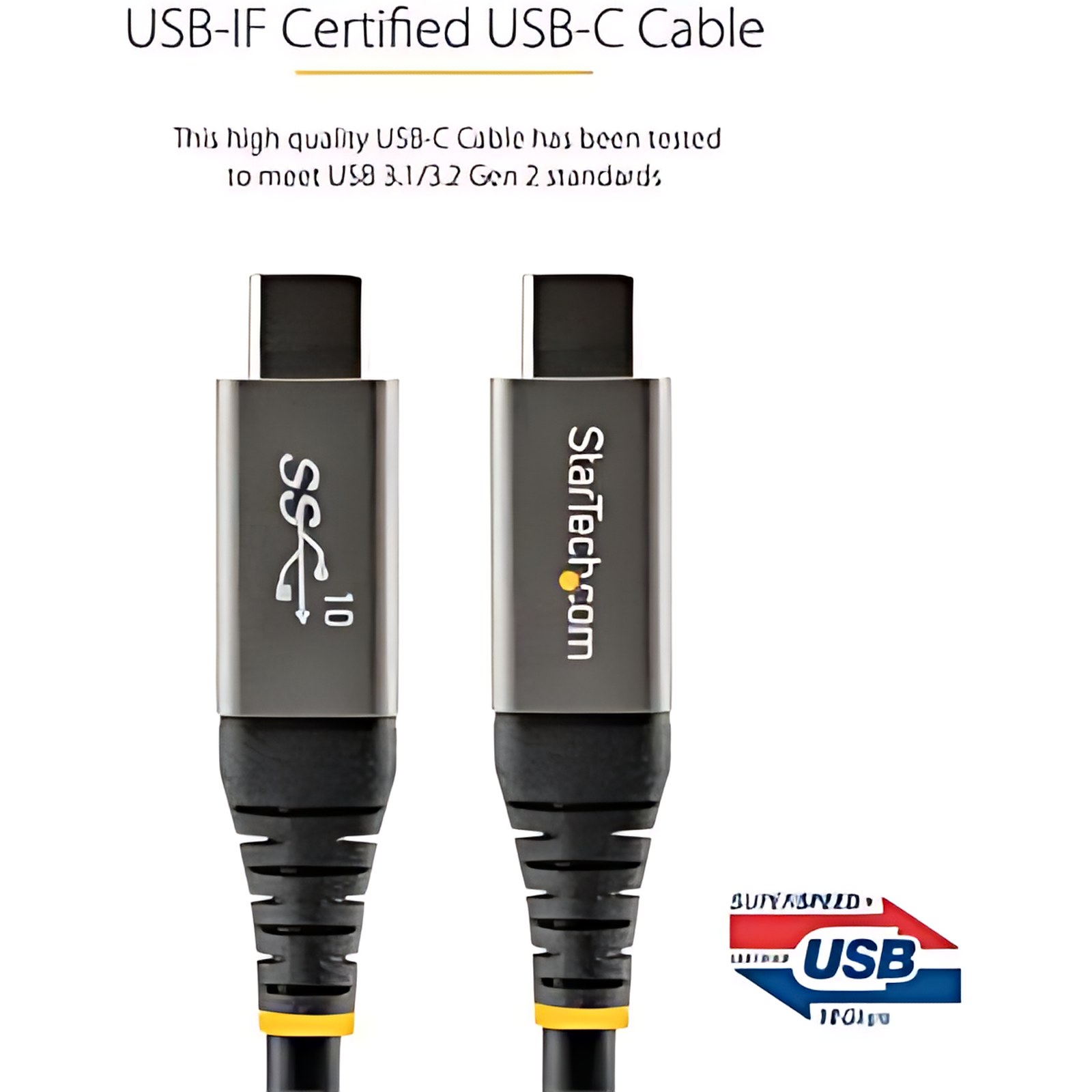 Startech.com Cable De 1m Usb-C 10gbps – Usb Tipo C Certificado Por Usb-If – Usb Tipoc Usb 3.2 Gen 2 – Entrega De Alimentación Pd 100w – Cable For Portátil, Macbook Air, Dock, Macbook Pro, Ipad Pro, Smartphone, Macbook, Cargador De Pared, Disco Duro, Dispositivo Móvil, Base De Conexión, … – 10gbit/S – Apantallado – Níquel Conector Chapado – 30/32 Awg – Gris, Negro