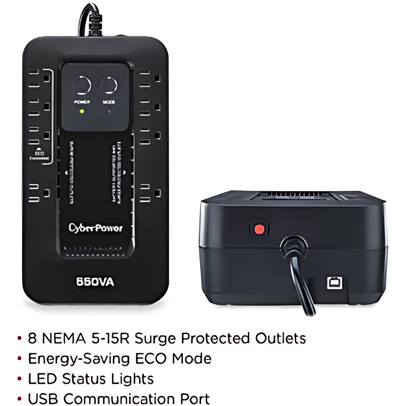 UPS Standby CyberPower EC550G - 550VA/330W - Compacto - 8Hora(s) Recarga - 2Minuto(s) Stand-by - 120 V AC Entrada - 120 V AC Salida - 8 x NEMA 5-15R Receptacle(s) - Señal Senosoidal Simulada - USB - 4