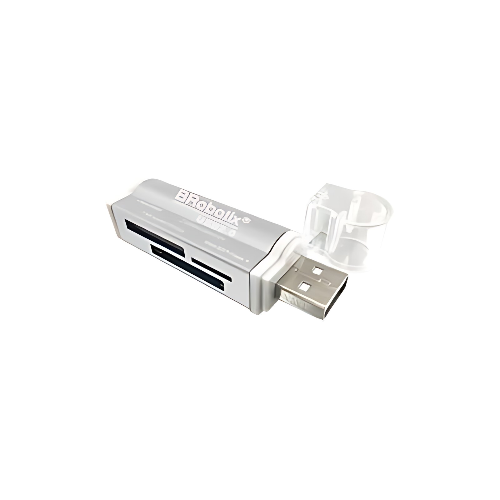 BRobotix LECTOR USB V2.0 ""TODO EN UNO"": MICRO SD, SD, MS DUO, MICRO MS. METÁLICO, PLATA