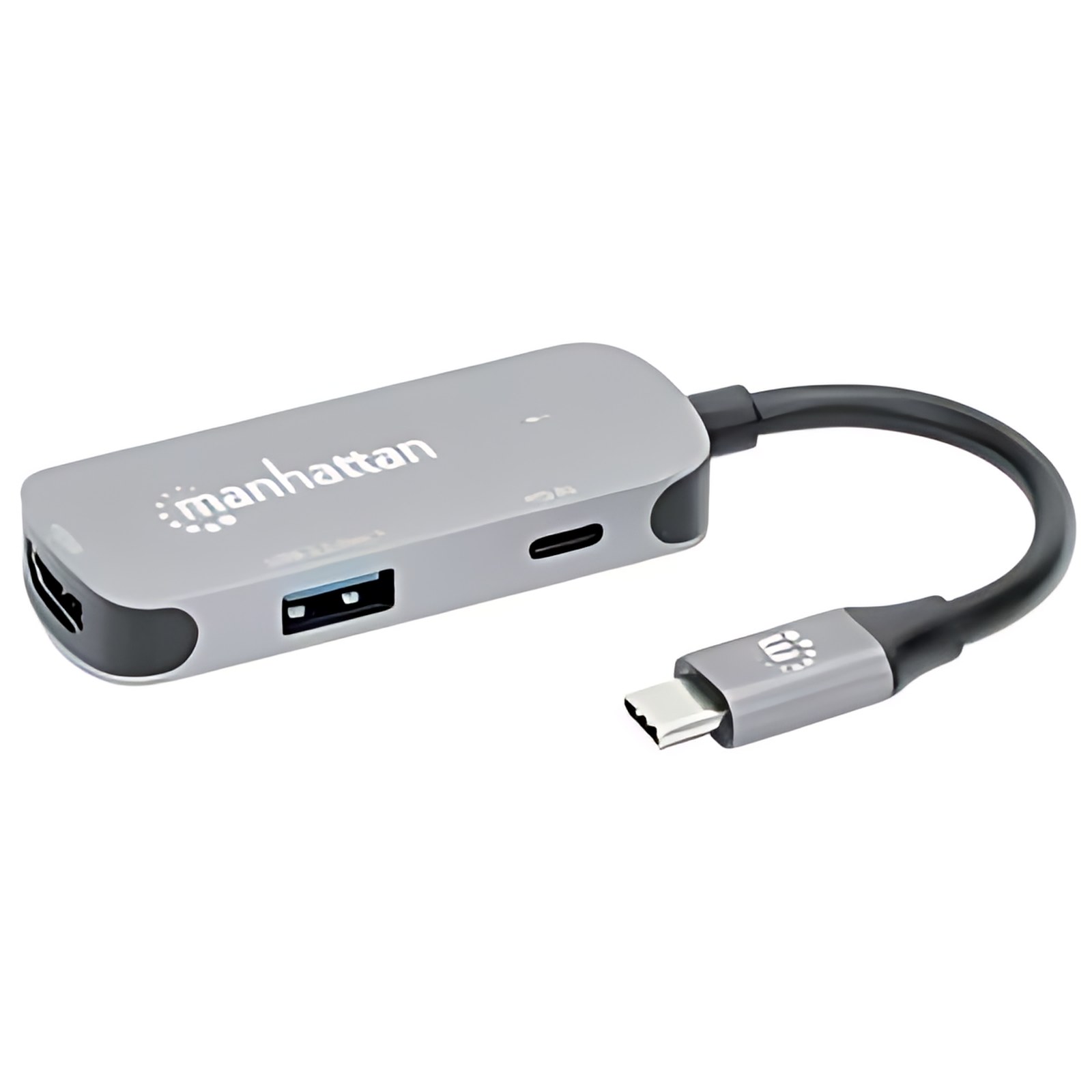 Convertidor Docking Usb-C A Hdmi, 3 En 1 Con Pd – Manhattan Usb Tipo C Base De Conexión – Capacidad De Carga – Gris – De Escritorio