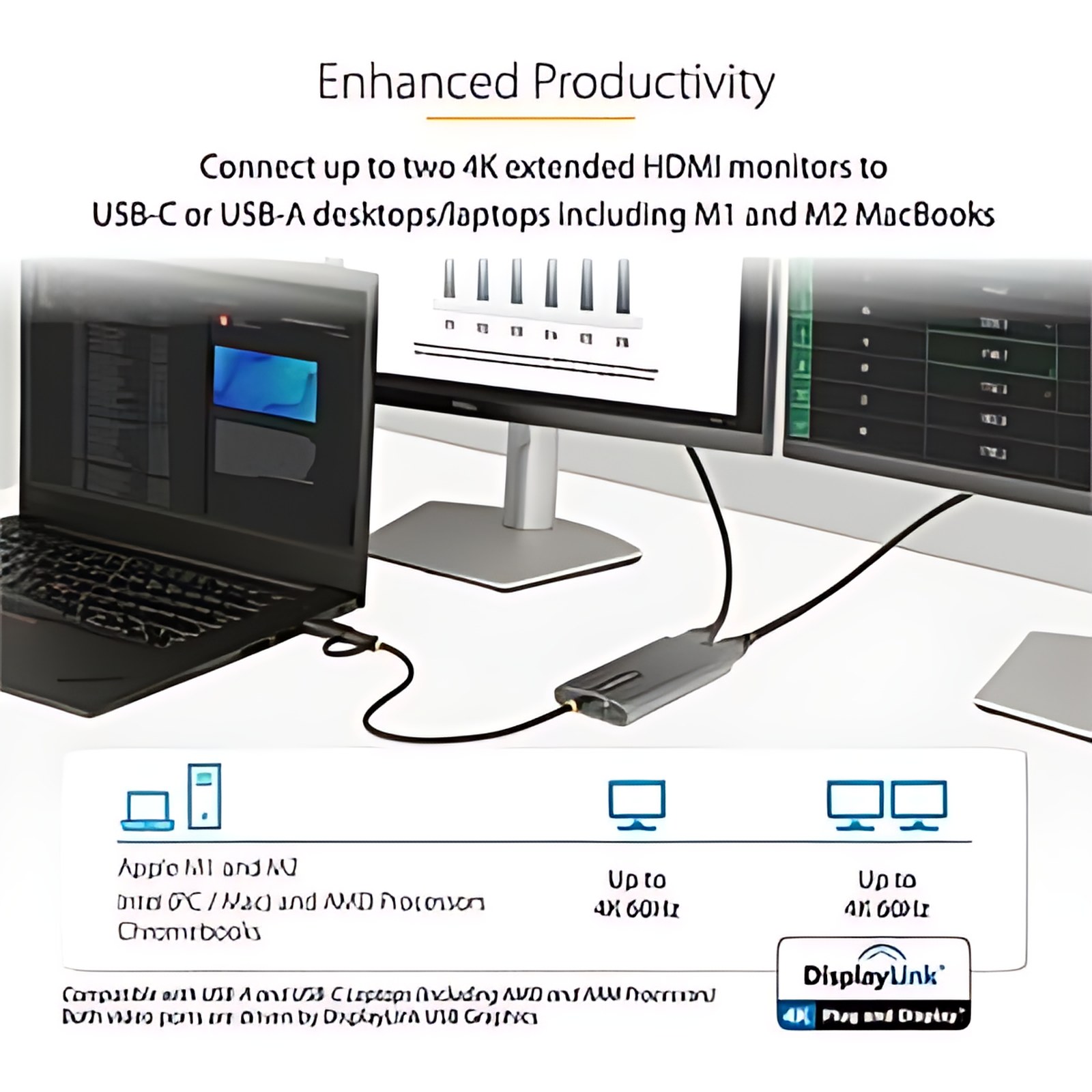Startech.com Adaptador Usb-C A Hdmi Doble – Convertidor Usb Tipo C A 2 Monitores Hdmi – 4k 60hz – Pd De 100w Con Paso – Cable De 30cm – 3840 X 2160 Supported – Gris
