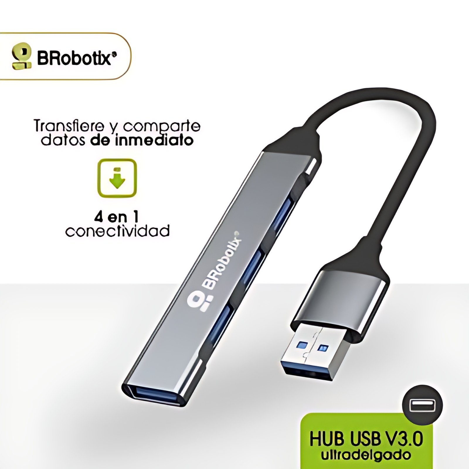 Brobotix Hub Usb V3.0, 4 Puertos Conexión Tipo A, Color Plata