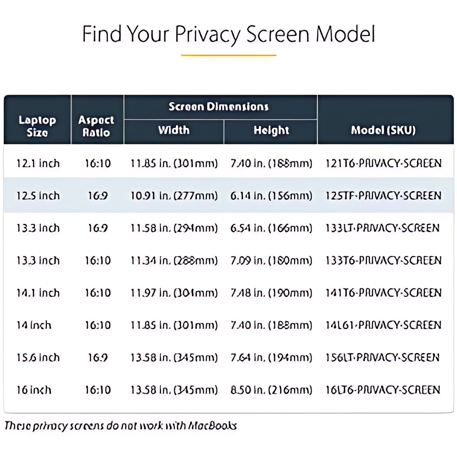 Filtro De Privacidad Táctil 16:9 Para Laptop De 12.5in – Protector – Anti Luz Azul – Antibrillo – ángulo De Visión De +/- 30° – De Voltear Hacia Arriba