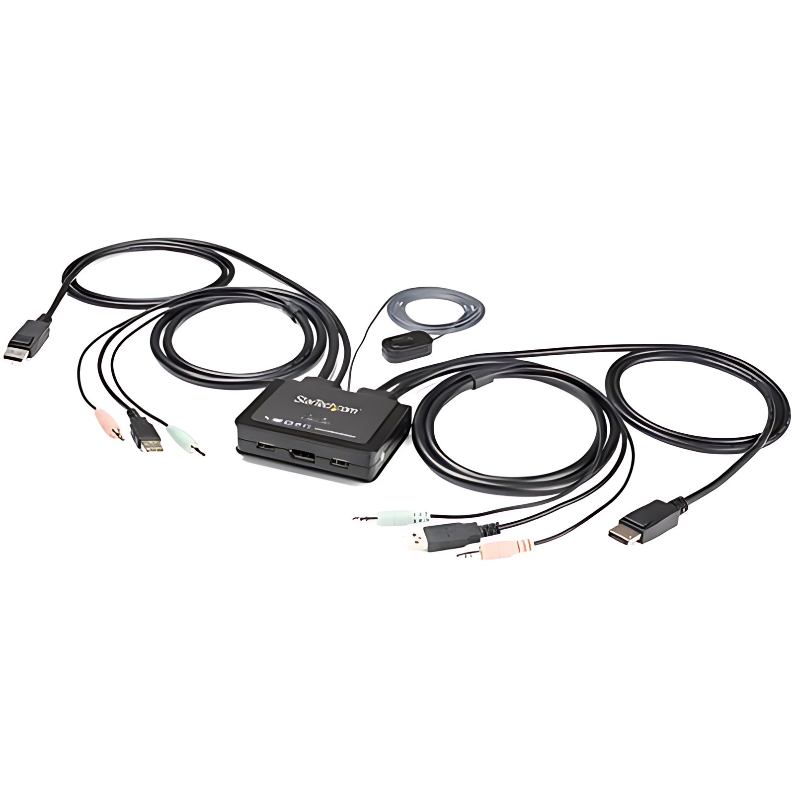 StarTech.com Switch Conmutador KVM de 2 Puertos DisplayPort USB con Cables Integrados de 1.5m - 4K60Hz - Audio de 3.5mm (SV211DPUA4K) - 2 Computador(es) - 3840 x 2160 - 4 x USB - 3 x DisplayPort - De
