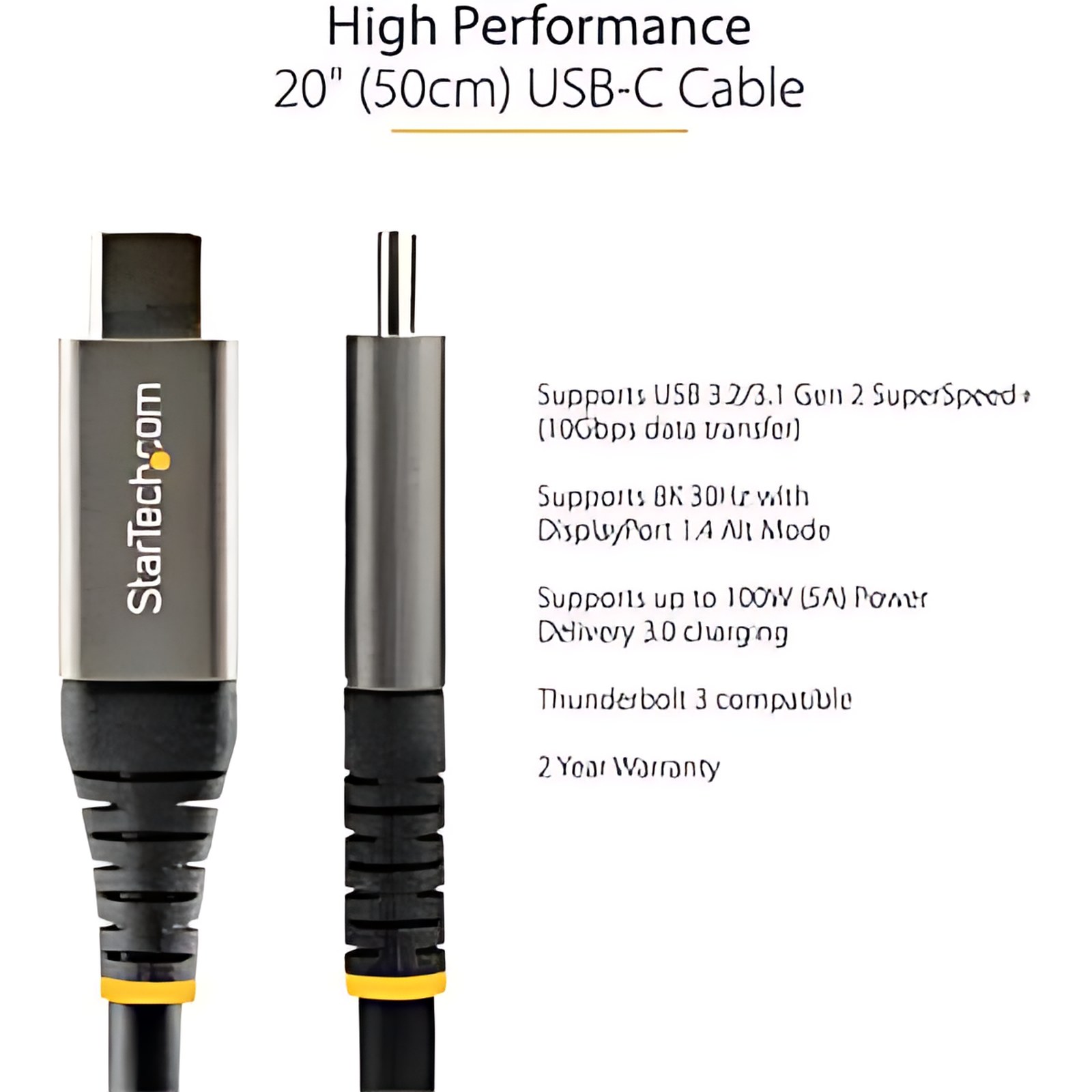 Startech.com Cable 50cm Usb-C 10gbps – Usb Tipo C – Usb Tipoc Usb 3.2 Gen 2 – Entrega De Alimentación Pd 100w – Cable For Base De Conexión, Disco Duro, Portátil, Macbook, Smartphone, Dispositivo Móvil, Cargador, Cargador De Pared, Cargador De Automóvil, Cargador Portátil, Disco Duro Externo, … – 10gbit/S – Apantallado – Níquel Conector Chapado – 30/32 Awg – Negro, Gris