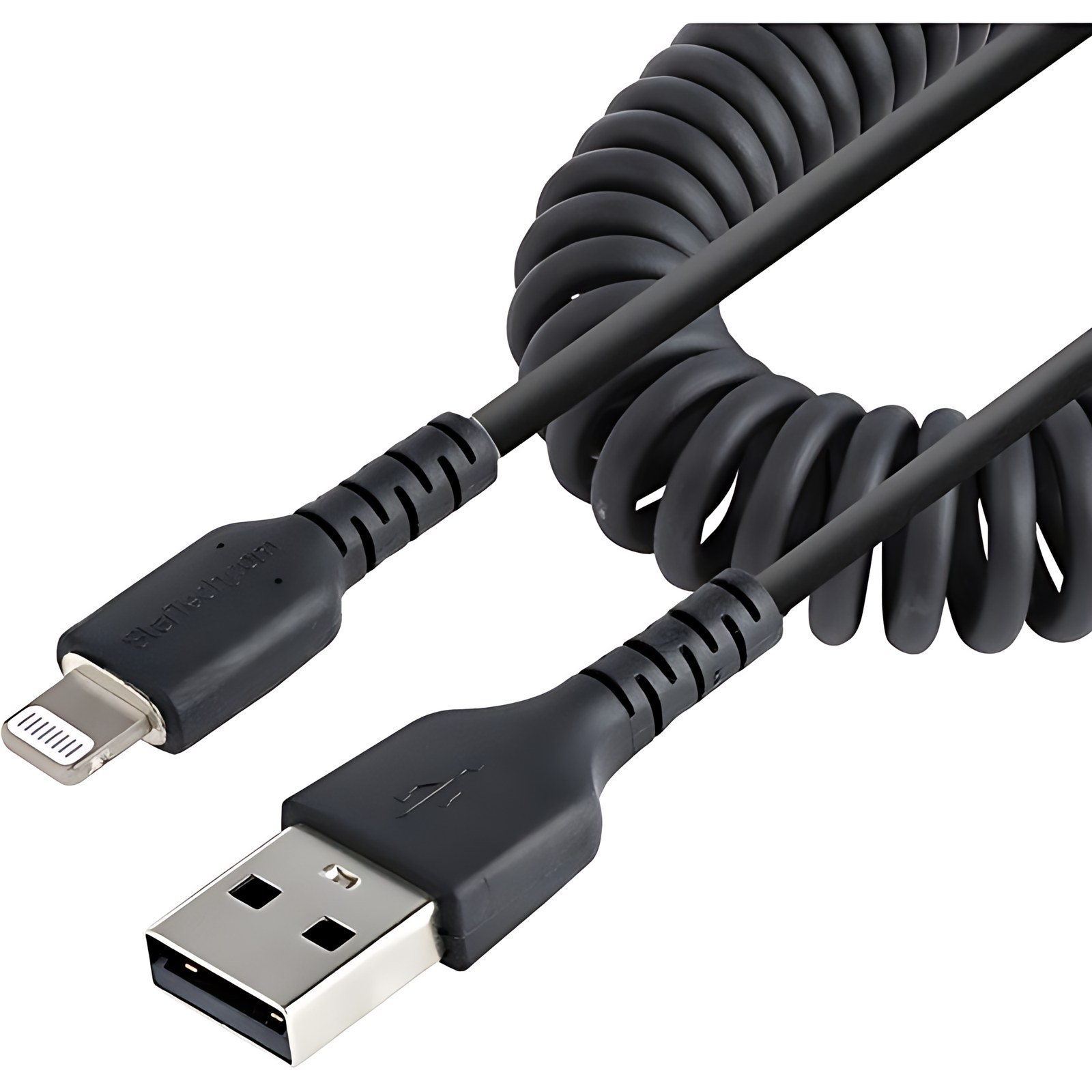 StarTech.com Cable de 50cm USB a Lightning en Espiral con Certificación MFi Negro - Cable Lightning en Espiral de Carga para iPhone - Cable for Dispositivo móvil, iPhone, iPad Air, iPad, iPad mini, Ai