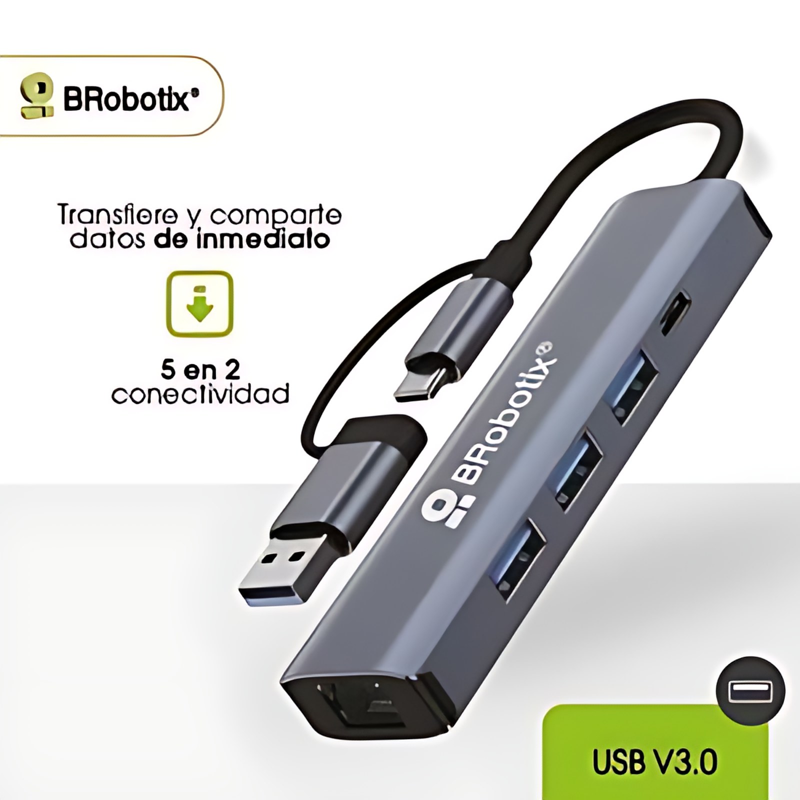 Brobotix Docking 5 En 2: Conector Dual Usb A Y Tipo C A Usb V3.0x3, Usb Tipo C Y Rj45 Gigabit
