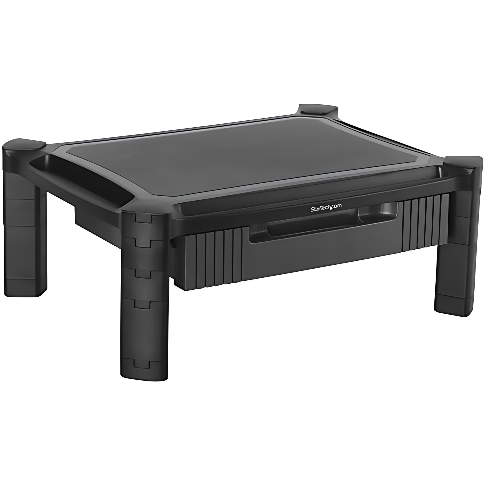 Startech.com Base De Soporte Para Monitor – Con Cajón Y Altura Ajustable – Con Soporte Para Monitores De 32 Pulgadas – Hasta 81.3cm (32″) Para Pantalla Plana – 9.98kg Capacidad De Carga – 16.8cm Altura X 43.4cm Ancho – De Escritorio, Sobremesa – Plástico – Negro