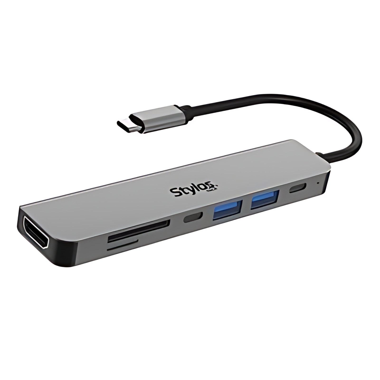 Stylos Hub Usb – C 7 En 1+ 1xhdmi + 2xusb + 2xusb-C + Lector Tarjetas Sd + Lector De Tarjetas Microsd Color Gris