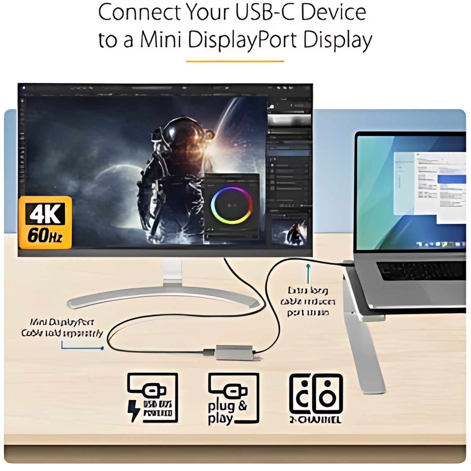 Startech.com Adaptador Usb C A Mini Displayport – Convertidor De Video Usb Tipo C A Mdp/Mini Dp 4k60hz – Compatible Con Thunderbolt 3 – 3840 X 2160 Supported – Blanco