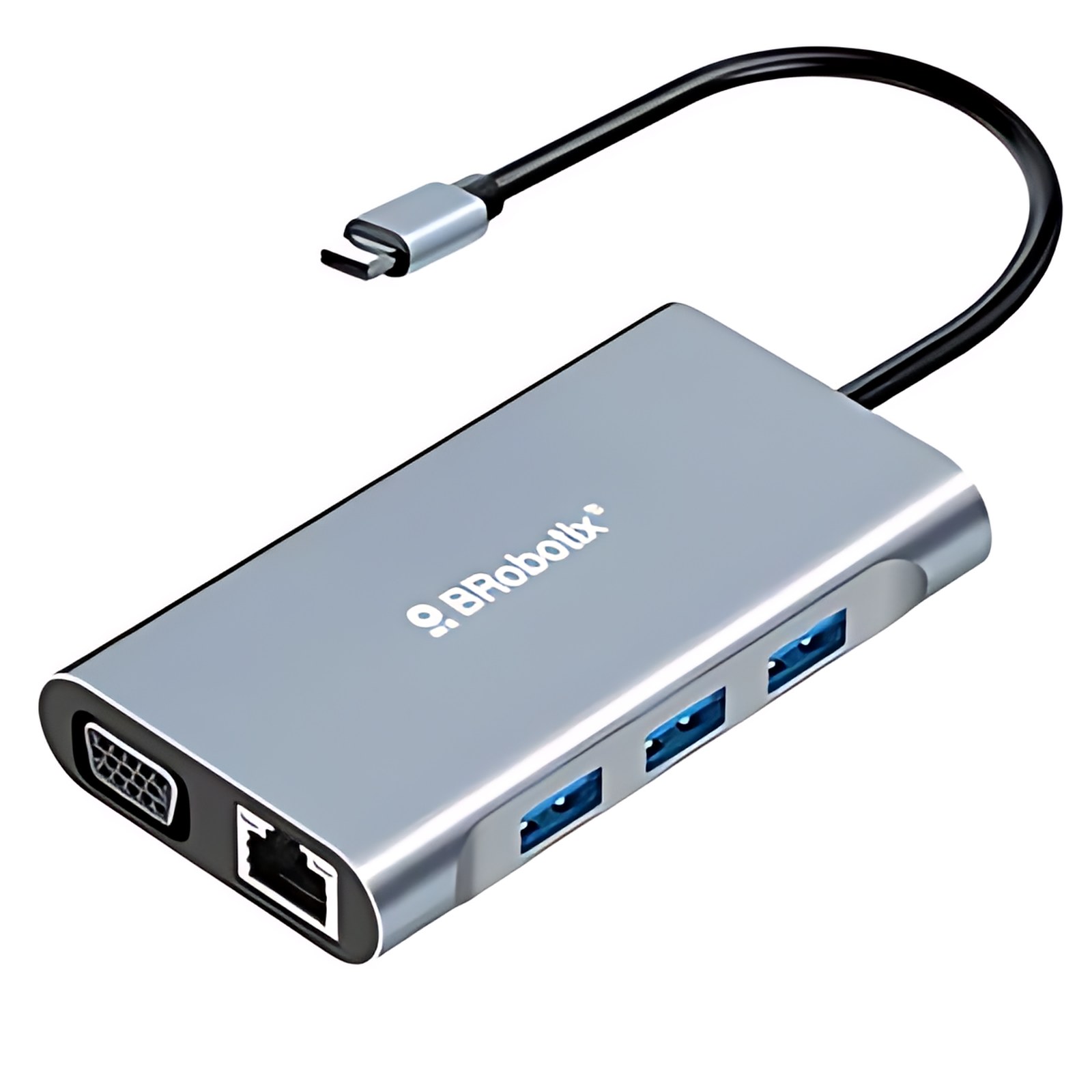 BROBOTIX DOCKING 7 EN 1 - HDMI , RJ45 GIGABIT , 3 USB V3.0, USB TIPO C , VGA - 1 Conexión USB Tipo C macho a (1 Puerto HDMI Hembra, 3 Puertos USB V3.0 Tipo A Hembra, 1 Puerto USB Tipo C Hembra, 1 Puer