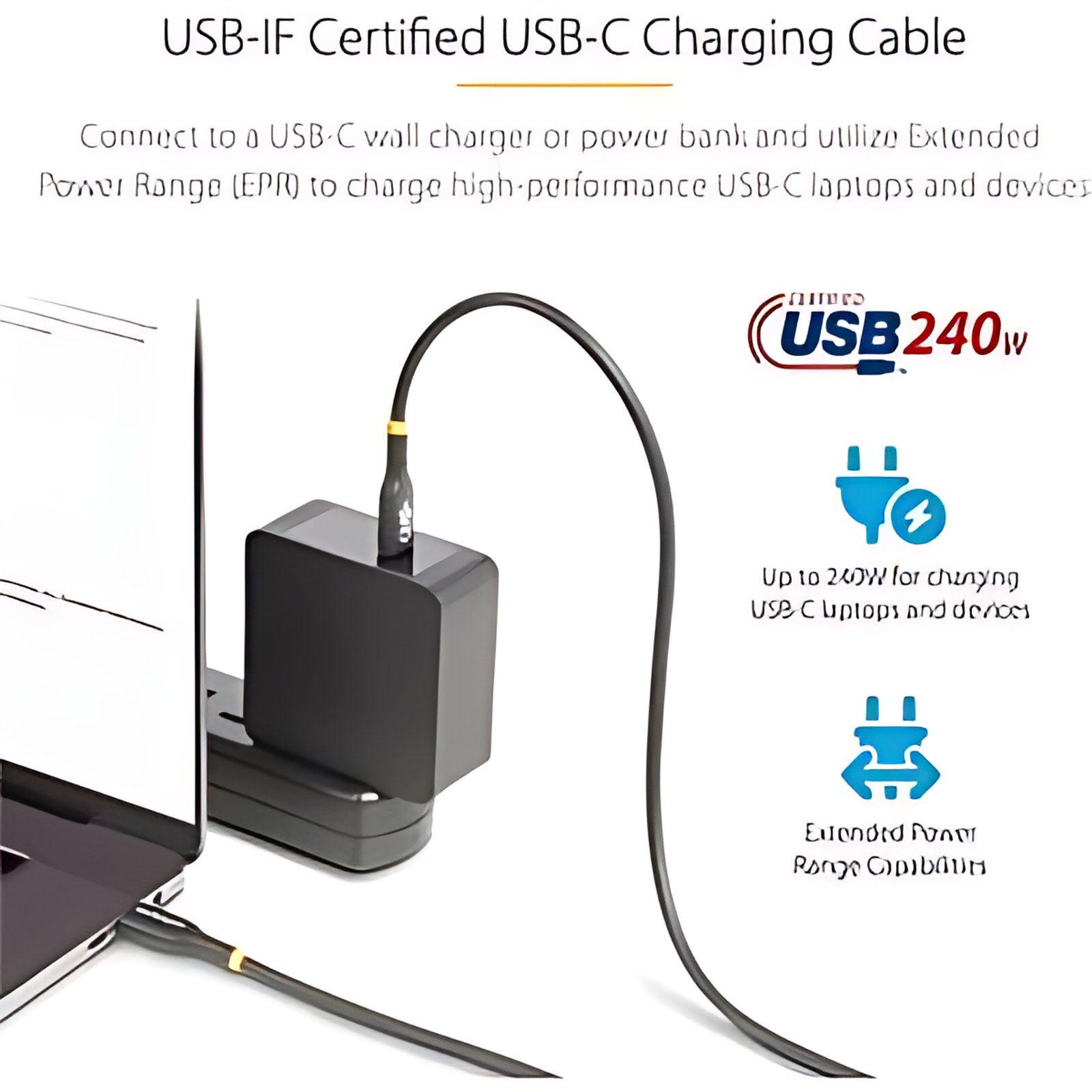 Startech.com Cable De Carga Usb-C 3m – Usb Tipo C – Certificación Usb-If – Pd 240w – Cable Usb 2.0 De Carga Para Laptops – Cable For Cargador, Cargador De Pared, Cargador De Automóvil, Cargador Portátil, Portátil, Tableta, Smartphone, Dispositivo Usb, Macbook Pro – 480mbit/S – Apantallado – Níquel Conector Chapado – 30 Awg – Negro