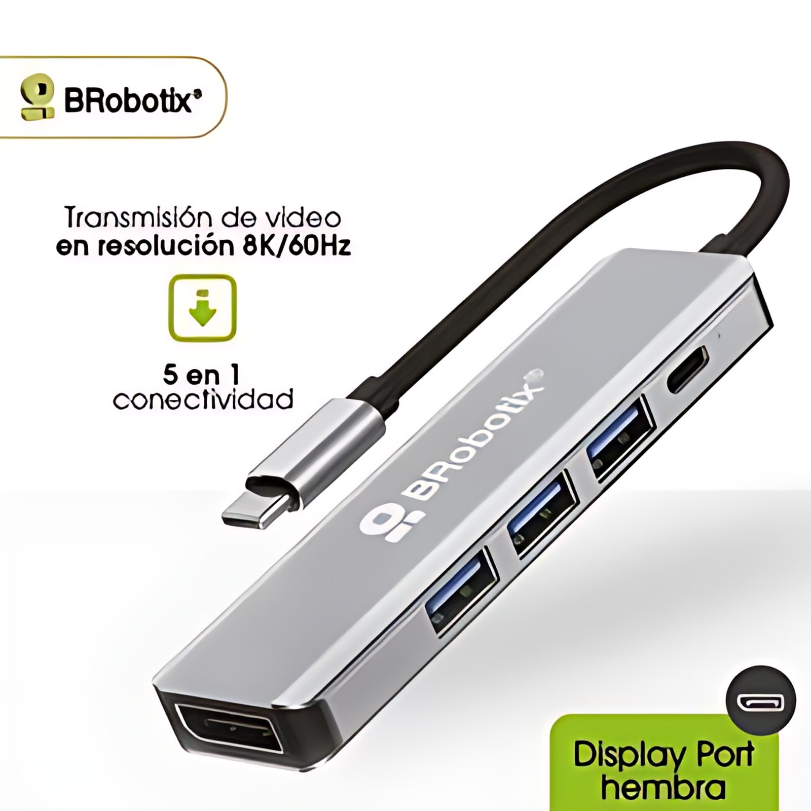 Brobotix Docking 5 En 1: Conector Usb Tipo C A Displayport, Usb V3.0x3 Y Usb Tipo C
