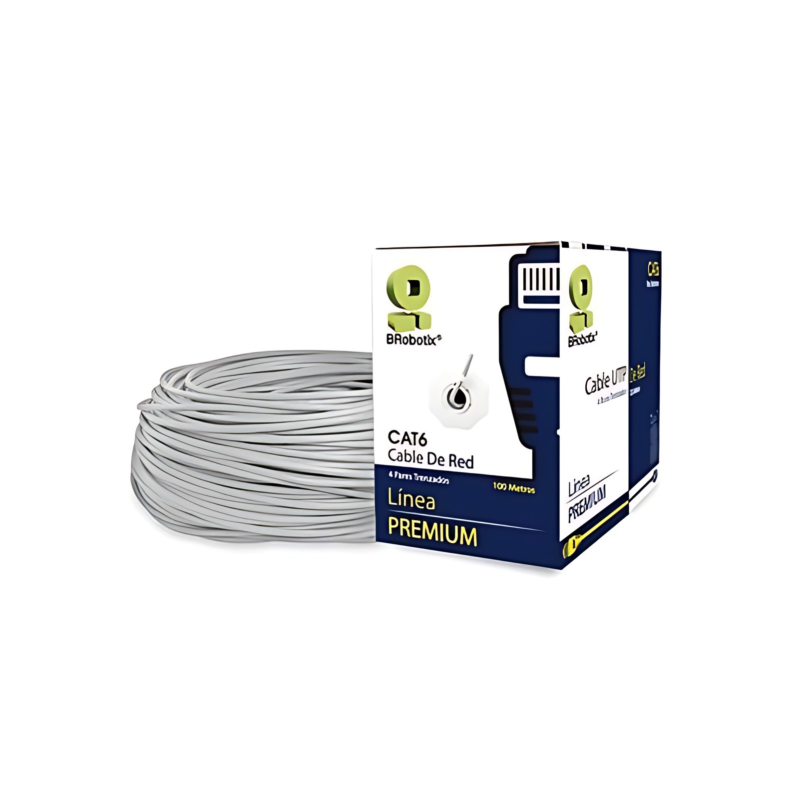 BROBOTIX BOBINA CAT6 PARA INTERIORES, CCA UTP, 100 METROS, COLOR GRIS - Rollo Cable UTP para Red Solida - 4 pares - CCTV Camara de Seguridad Servidor Switch - Categoria 6 - Color Gris