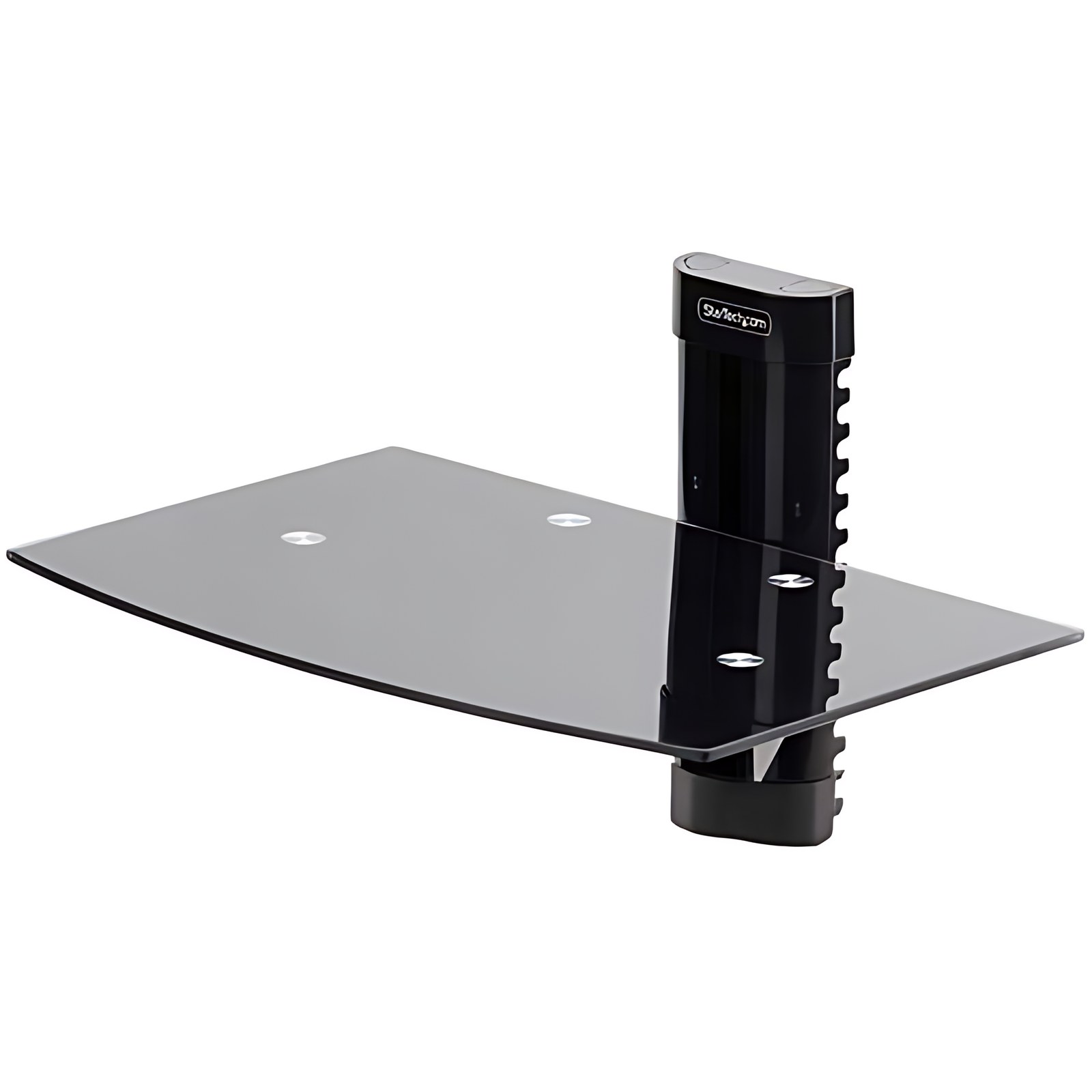 Startech.com Estante Para Av Flotante De Montaje En Pared – Ajustable En Altura – Para Debajo Del Tv – Estante De Vidrio Templado Negro – Altura Ajustable – 6.99kg Capacidad De Carga – Aluminio, Acero, Plástico – 1