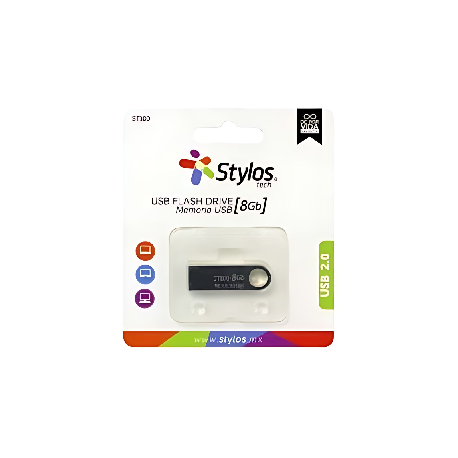Unidad flash Stylos - 8GB - USB 2.0 - Plata - 1Año(s) Garantía