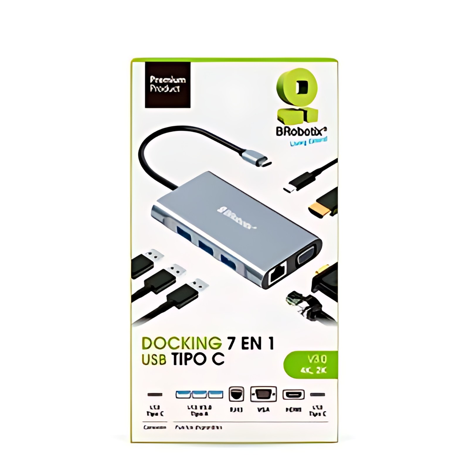 BRobotix Brobotix Docking 7 En 1 - Hdmi , Rj45 Gigabit , 3 Usb V3.0, Usb Tipo C , Vga - 1 Conexión Usb Tipo C Macho A (1 Puerto Hdmi Hembra, 3 Puertos Usb V3.0 Tipo A Hembra, 1 Puerto Usb Tipo C Hembra, 1 Puerto Rj45 Ethernet Gigabit 10/100/1000