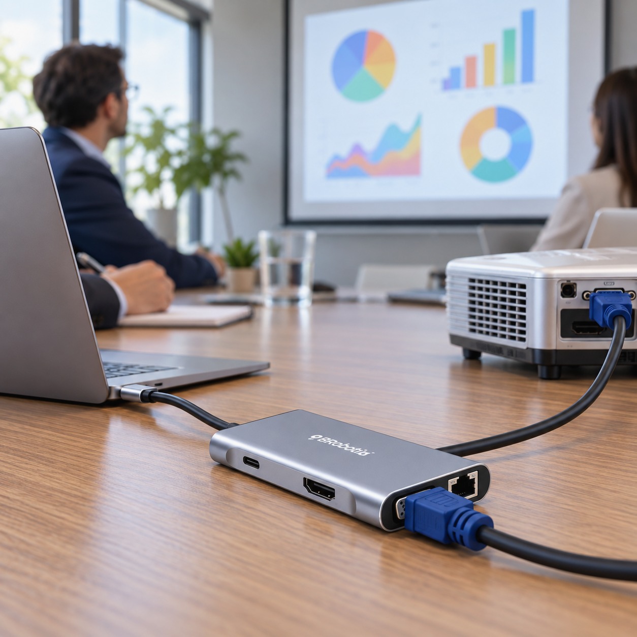 Hub USB C 7en1 BRobotix HDMI VGA RJ45 3USB3.0 Laptop MacBook, vista 3 de 6