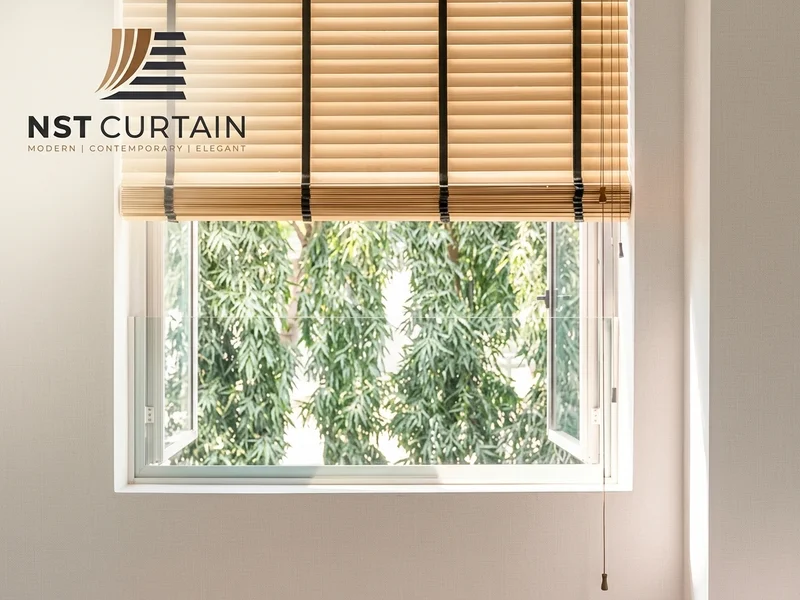 brown wooden blinds