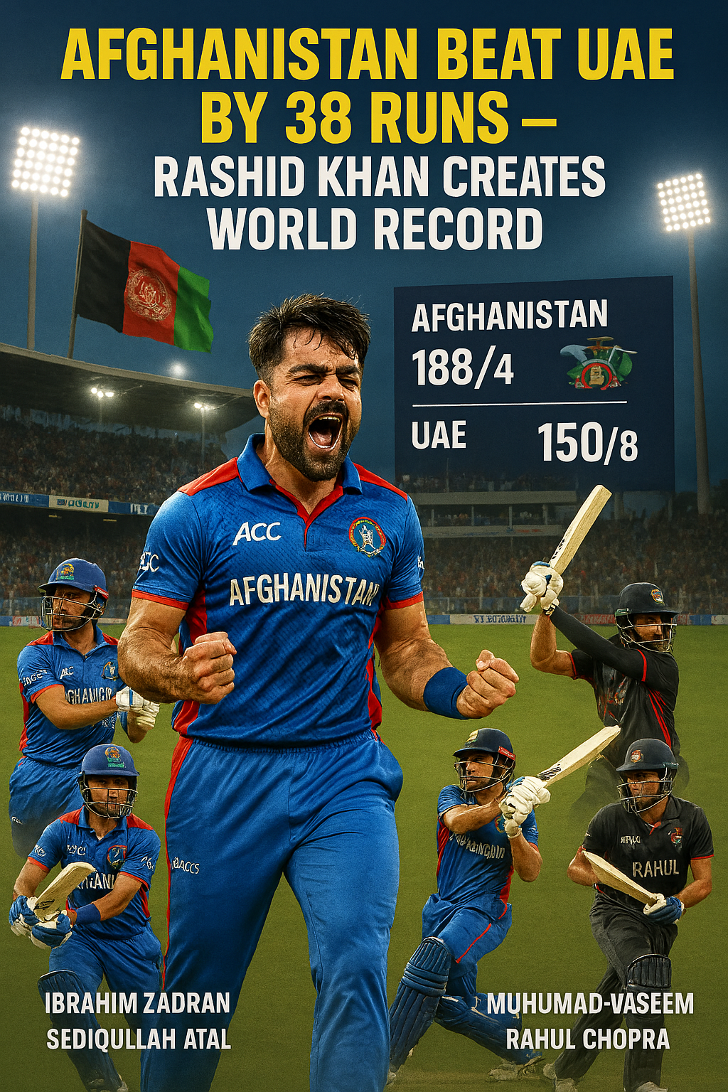 UAE vs Afghanistan Highlights: Rashid Khan Creates World Record as Afghanistan Beat UAE by 38 Runs