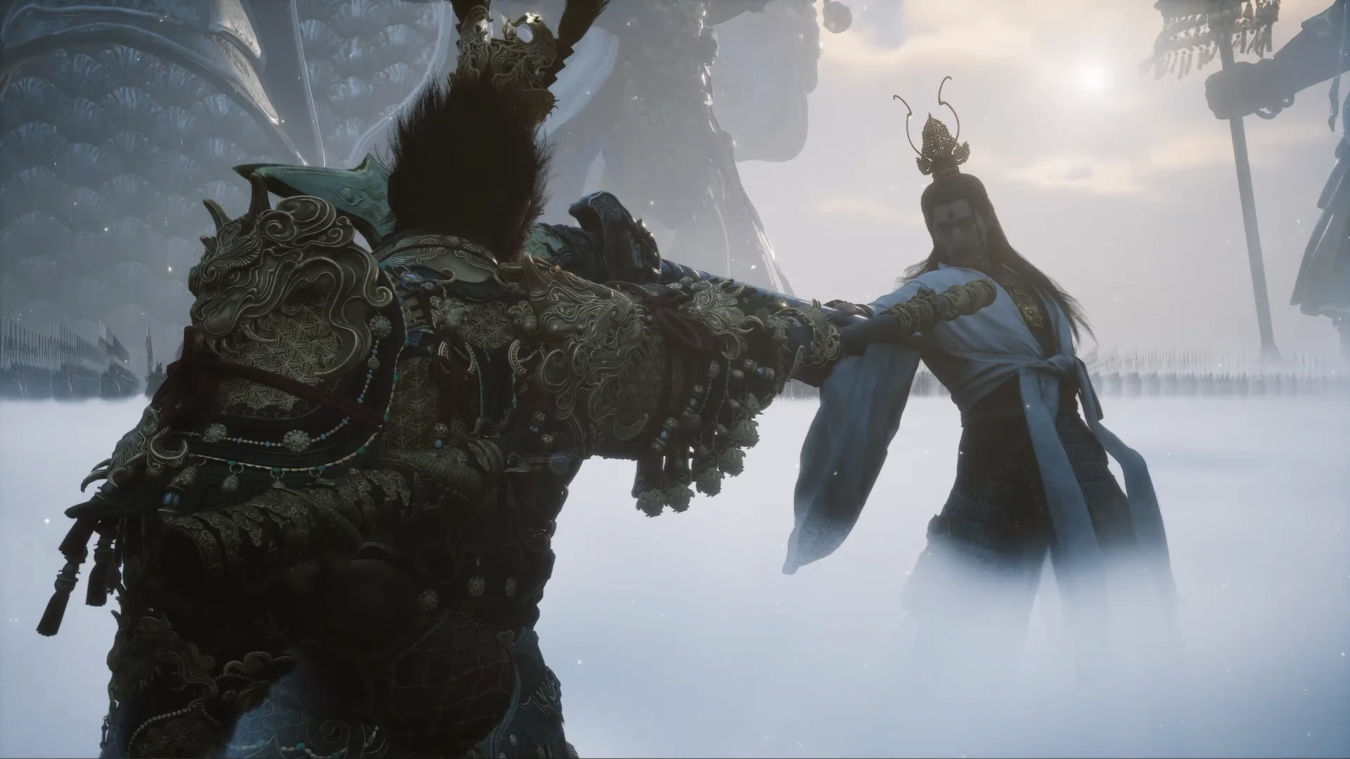 Sun Wukong clashes with Erlang Shen during the cinematic opening battle of Black Myth: Wukong.