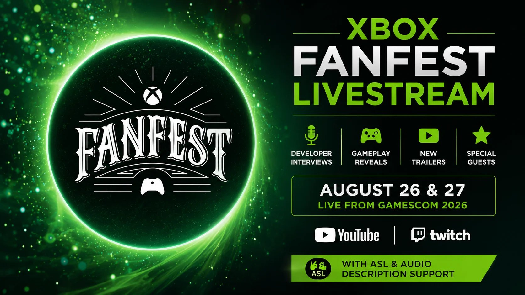 Custom Xbox FanFest Gamescom 2026 livestream promotional graphic.