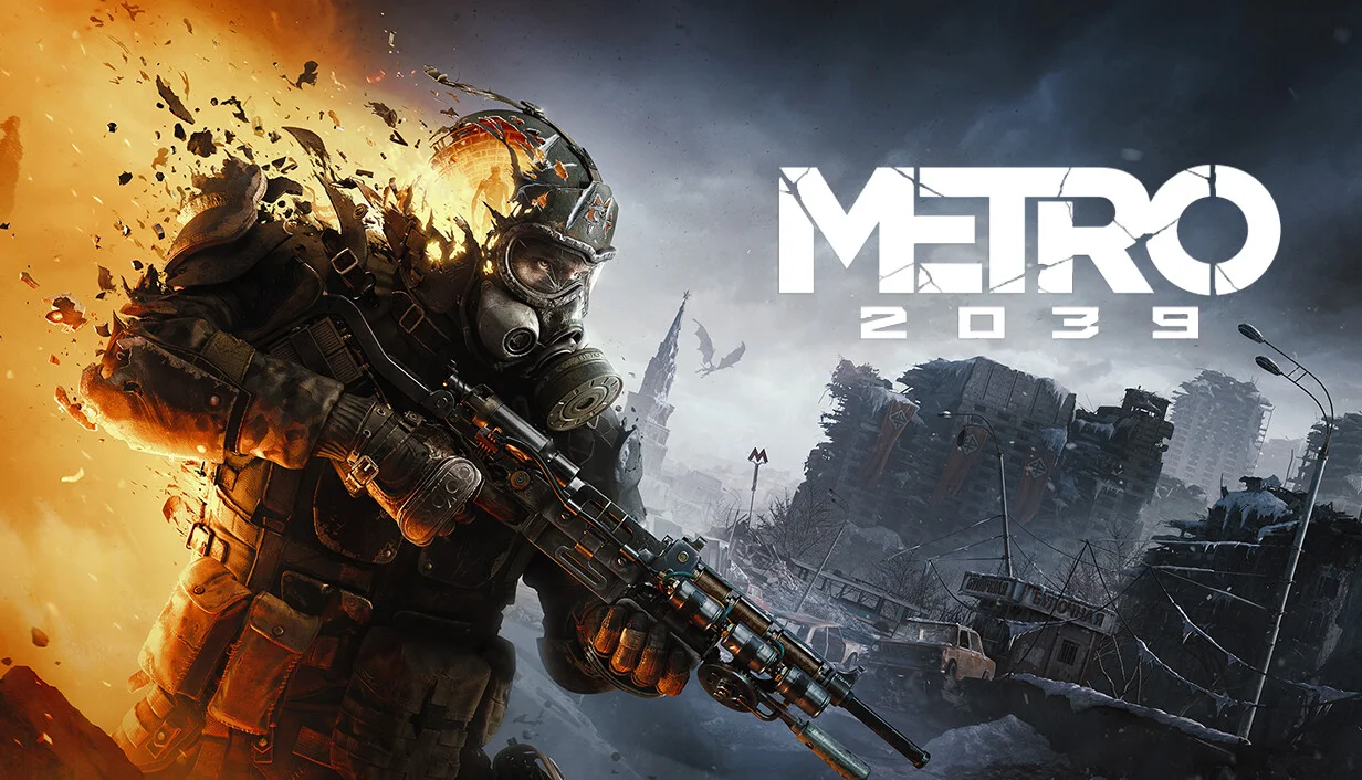 Official METRO 2039 key art featuring a survivor in a post-apocalyptic city.