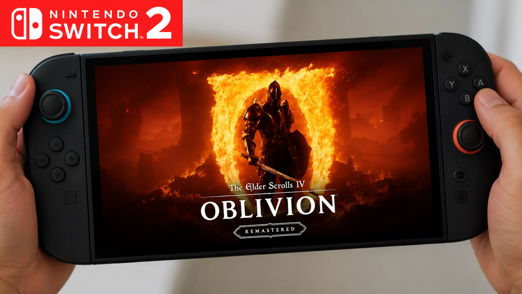 The Elder Scrolls IV: Oblivion Remastered running on a Nintendo Switch 2 in handheld mode