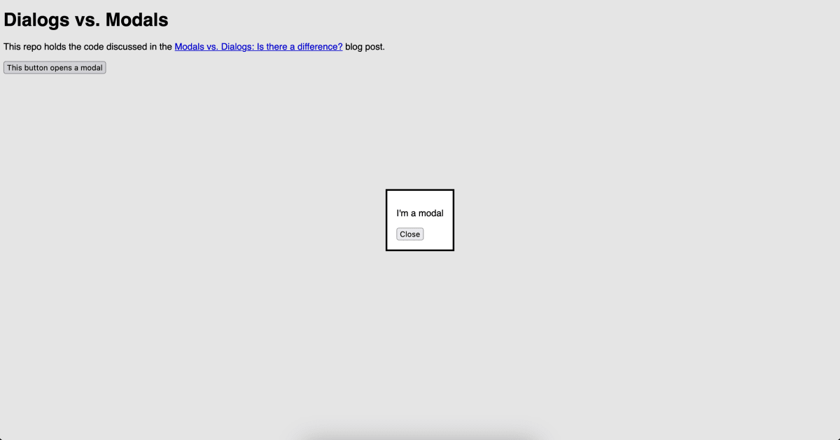 A modal element without any custom styles