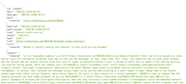 The TechCrunch wordpress posts API