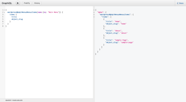 GraphiQL query to get menu items from WordPress