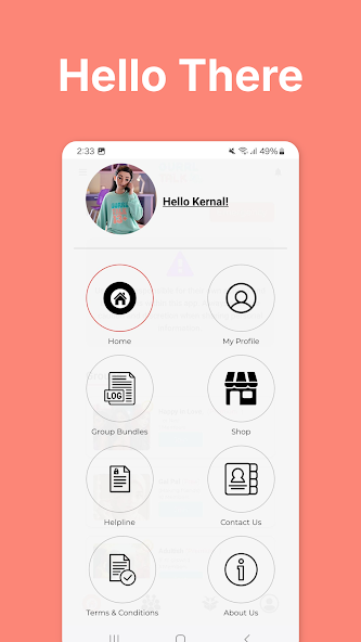 Gurrl Talk menu with profile, shop, helpline, and more