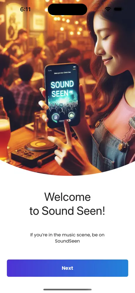 SoundSeen welcome screen for the live music scene