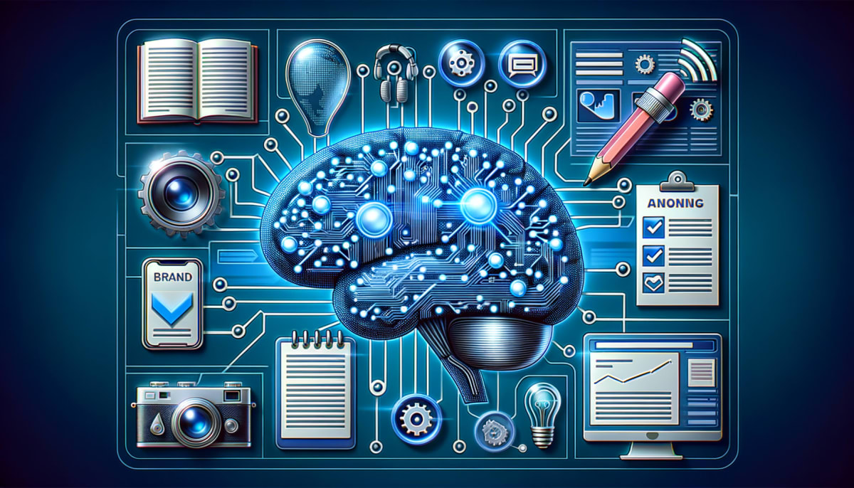 Illustration of AI speeding up content creation with brand voice tools