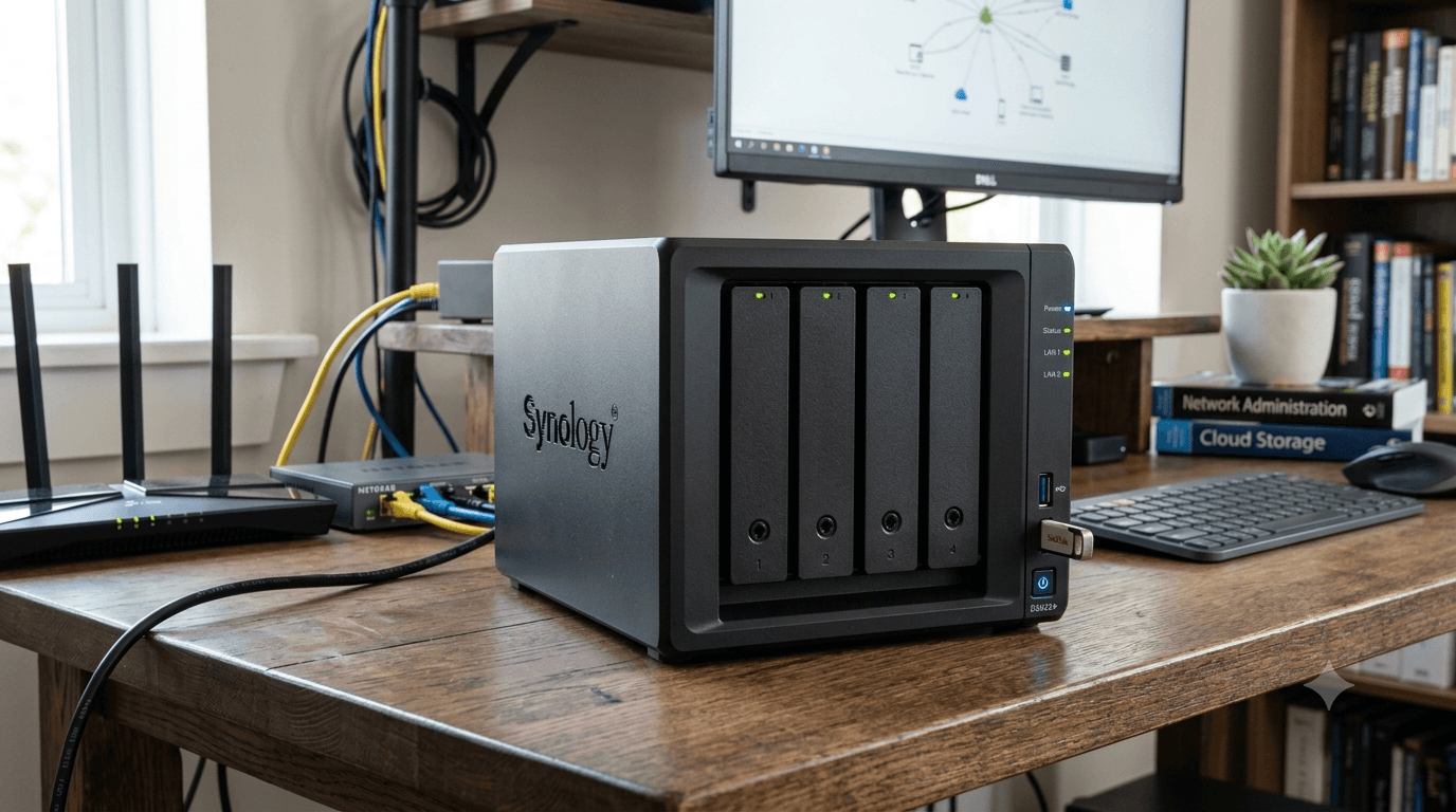 Un NAS appena configurato su una scrivania