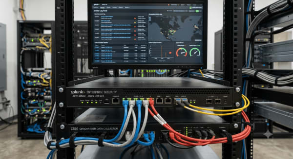 Dashboard SIEM con eventi di sicurezza correlati in tempo reale