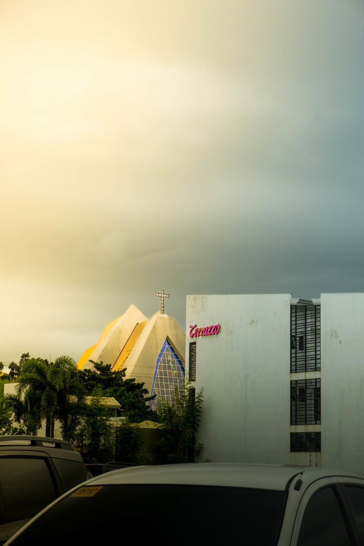 Warm city architecture under a soft sky
