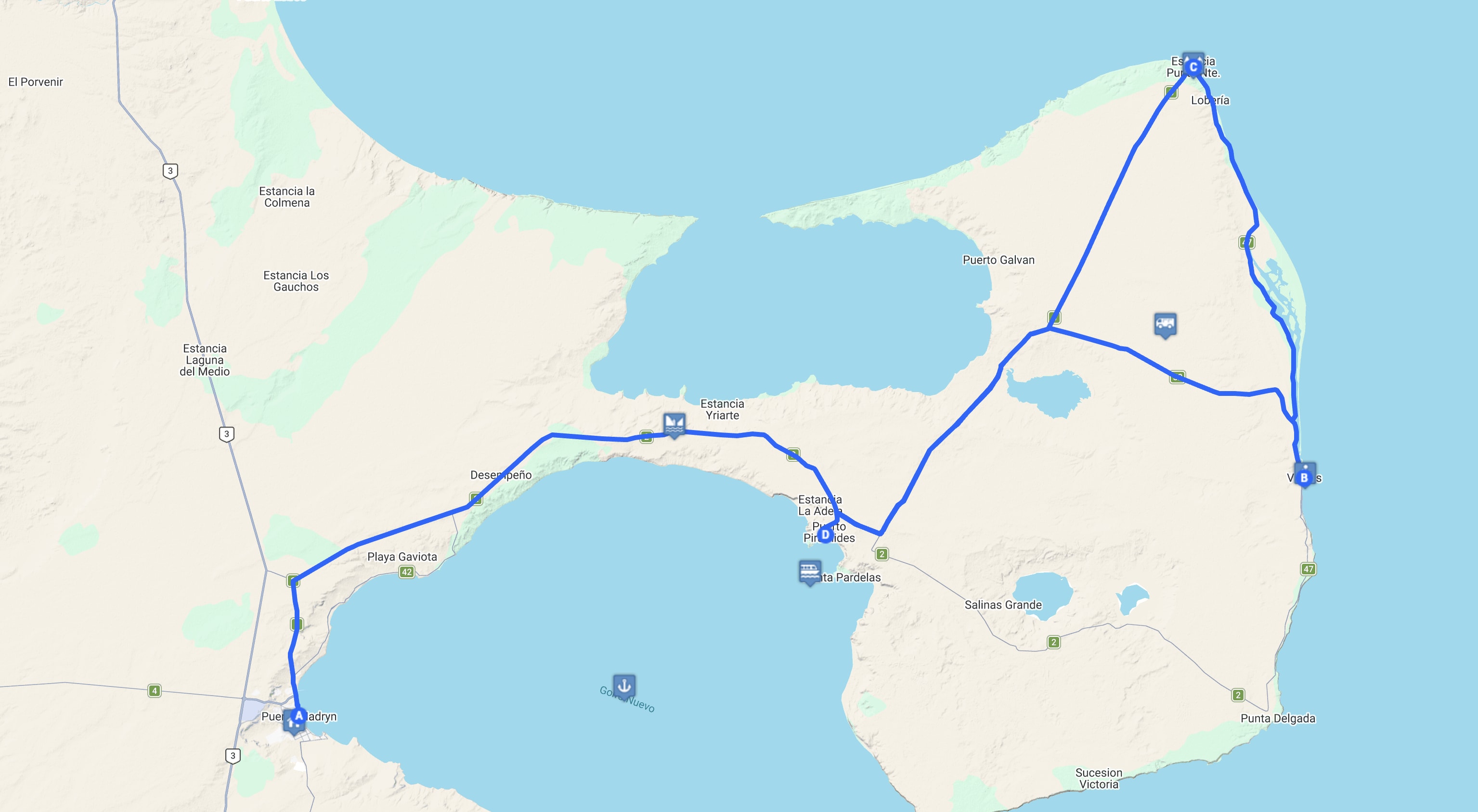 Map Península Valdés full day: Circuito Norte