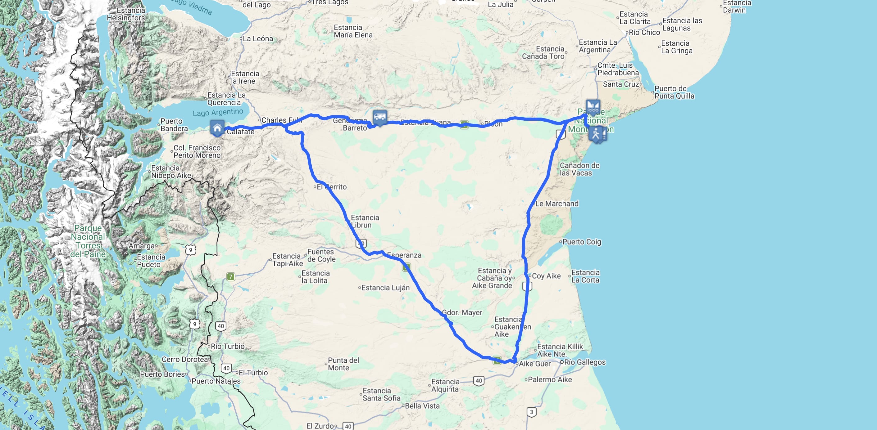 Map Monte León 4x4: Lobos y Pingüinos