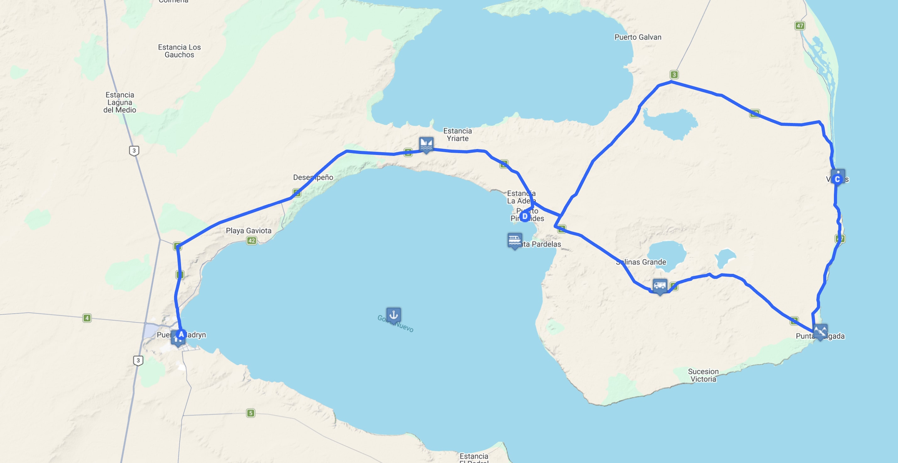 Map Península Valdés full day: Circuito Sur
