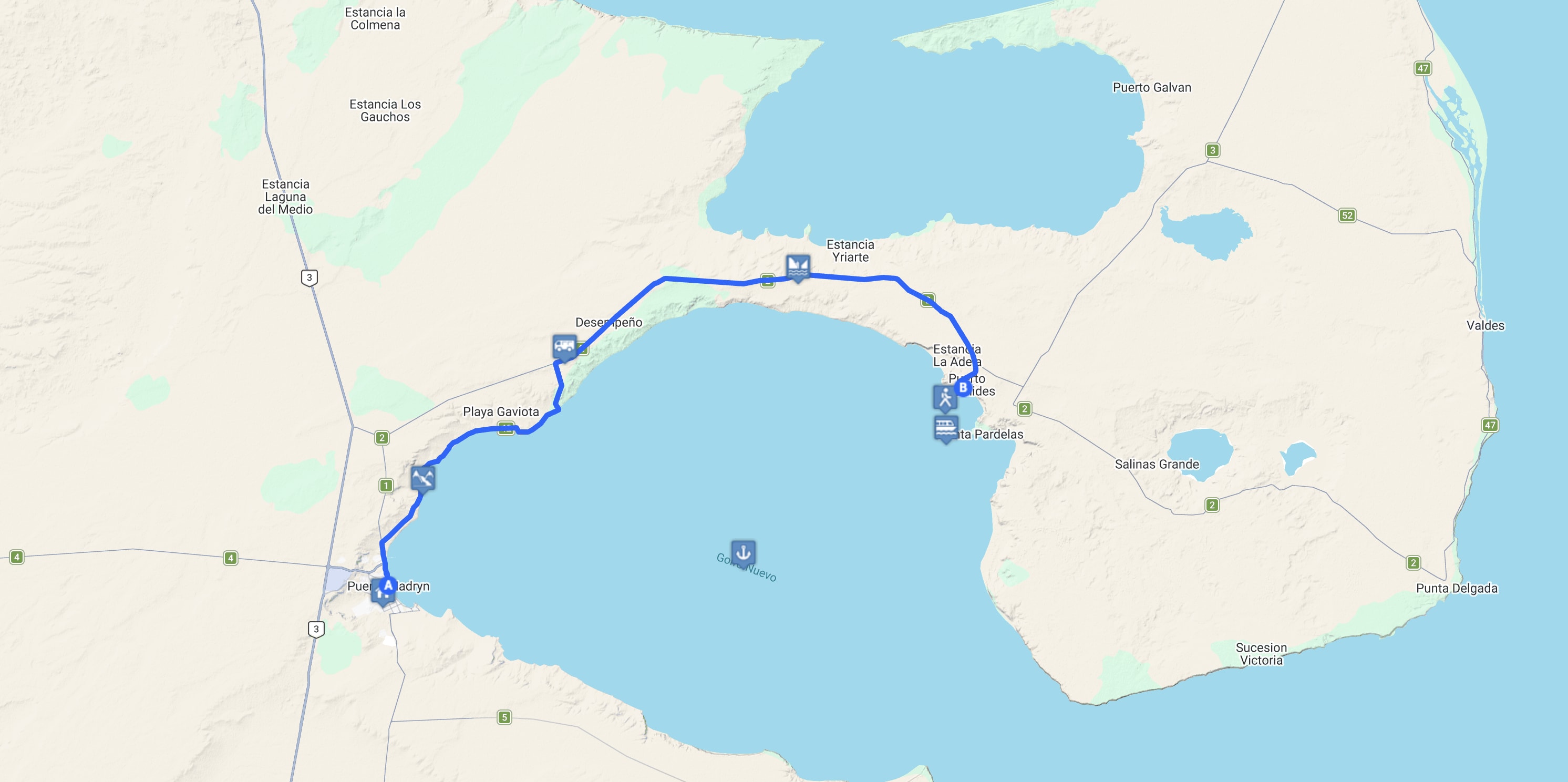 Map Puerto Pirámides: Avistaje de Ballenas 