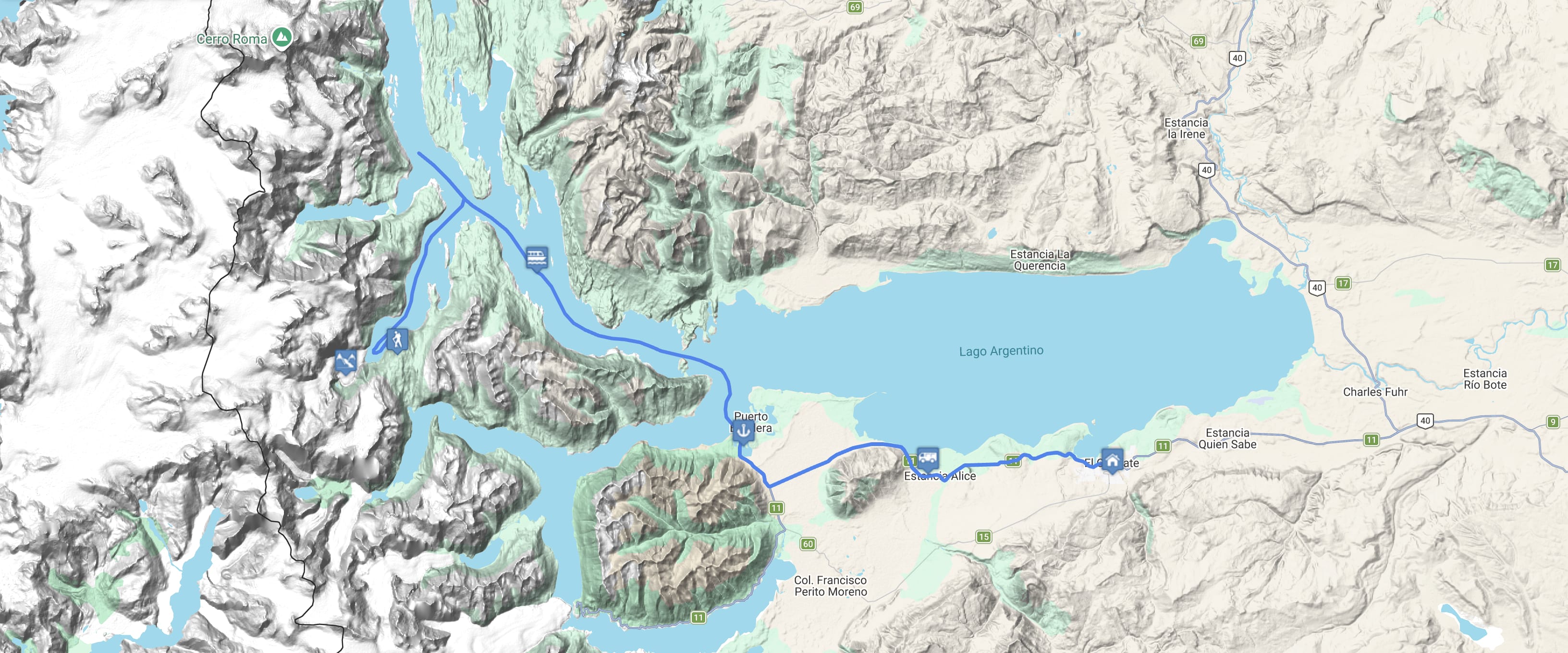 Map Todo Glaciares: Upsala y Spegazzini