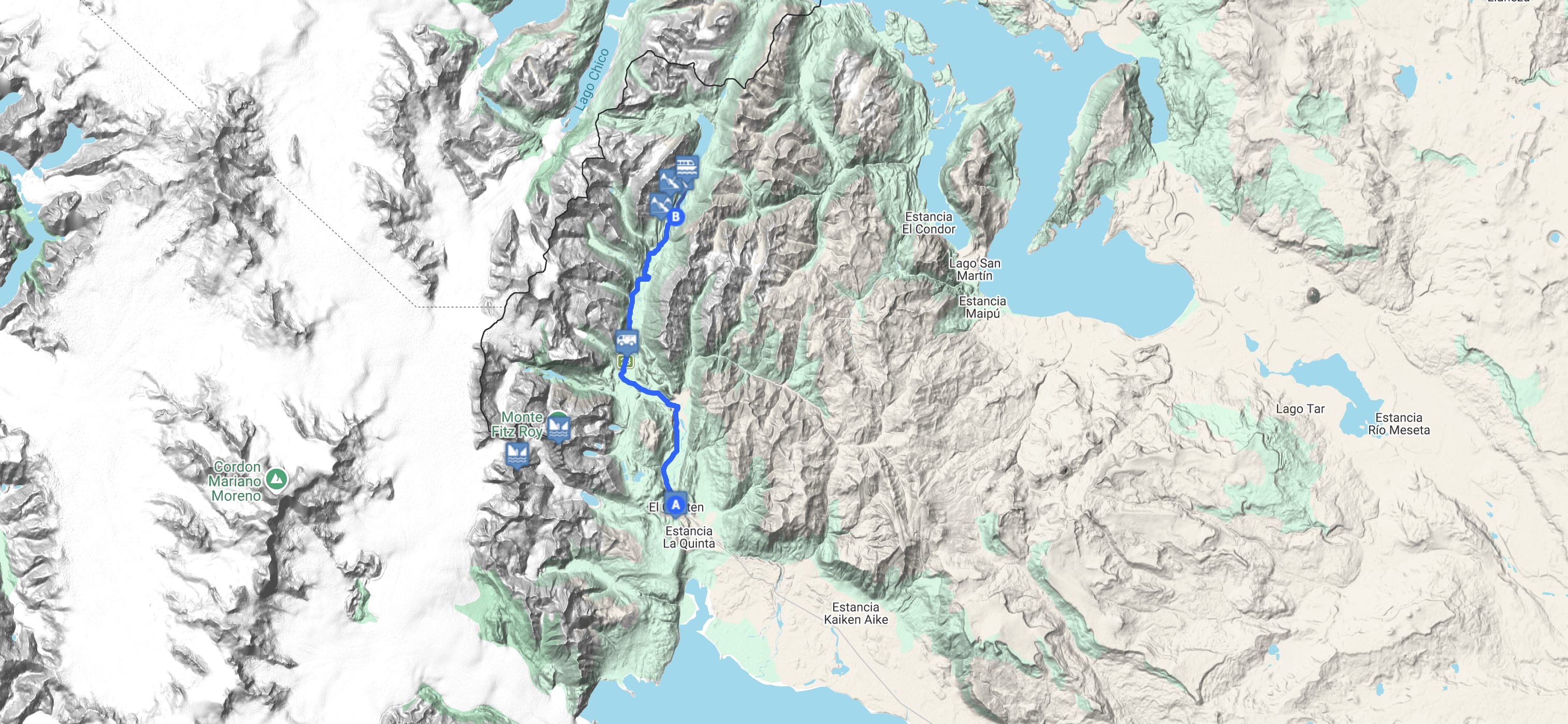 Map Lago del Desierto: Glaciar Vespignani 
