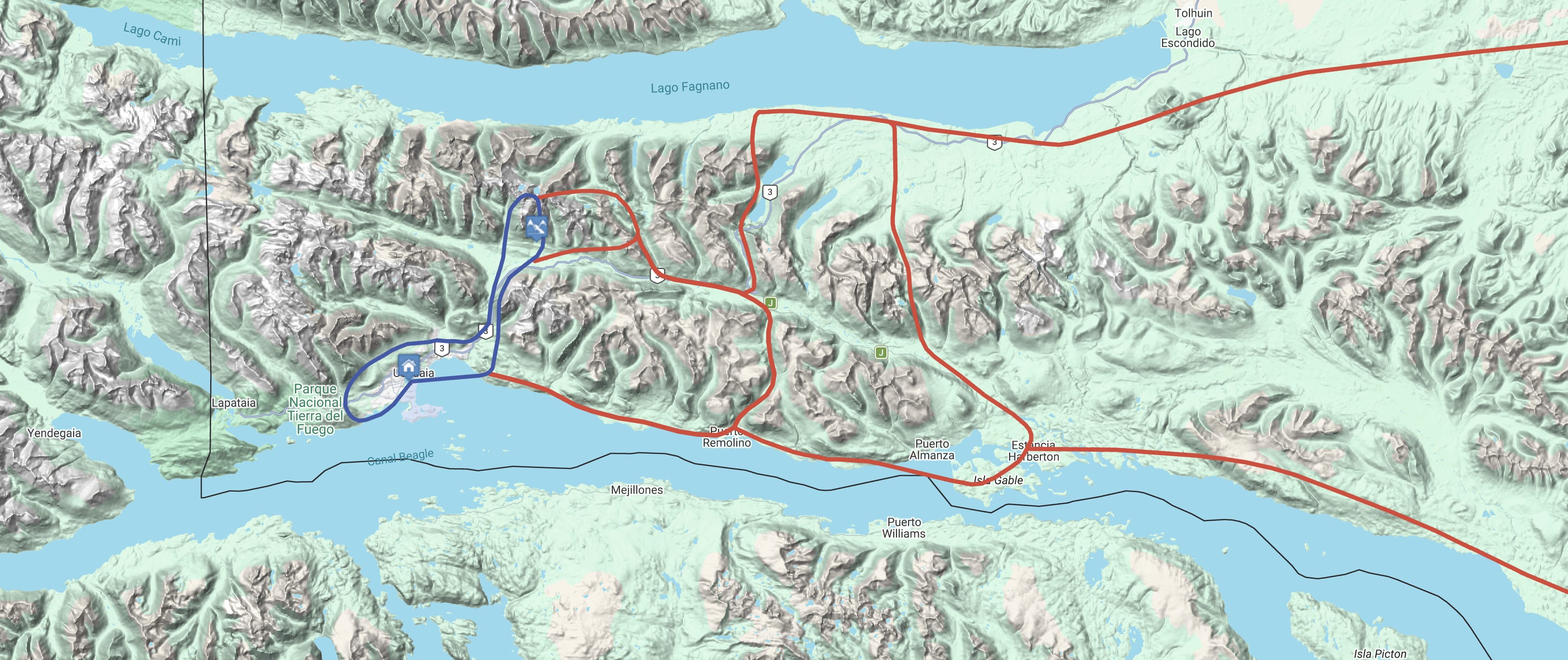 Map Sobrevuelo en Tierra del Fuego