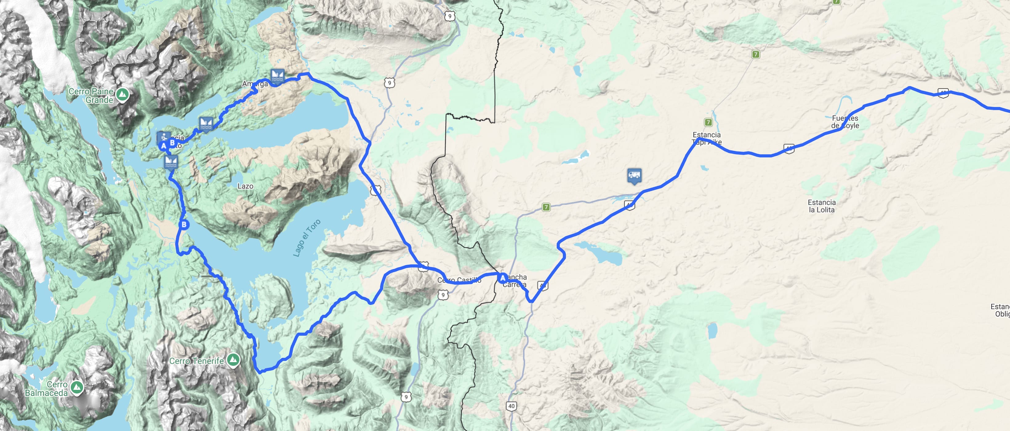 Map Torres del Paine full day
