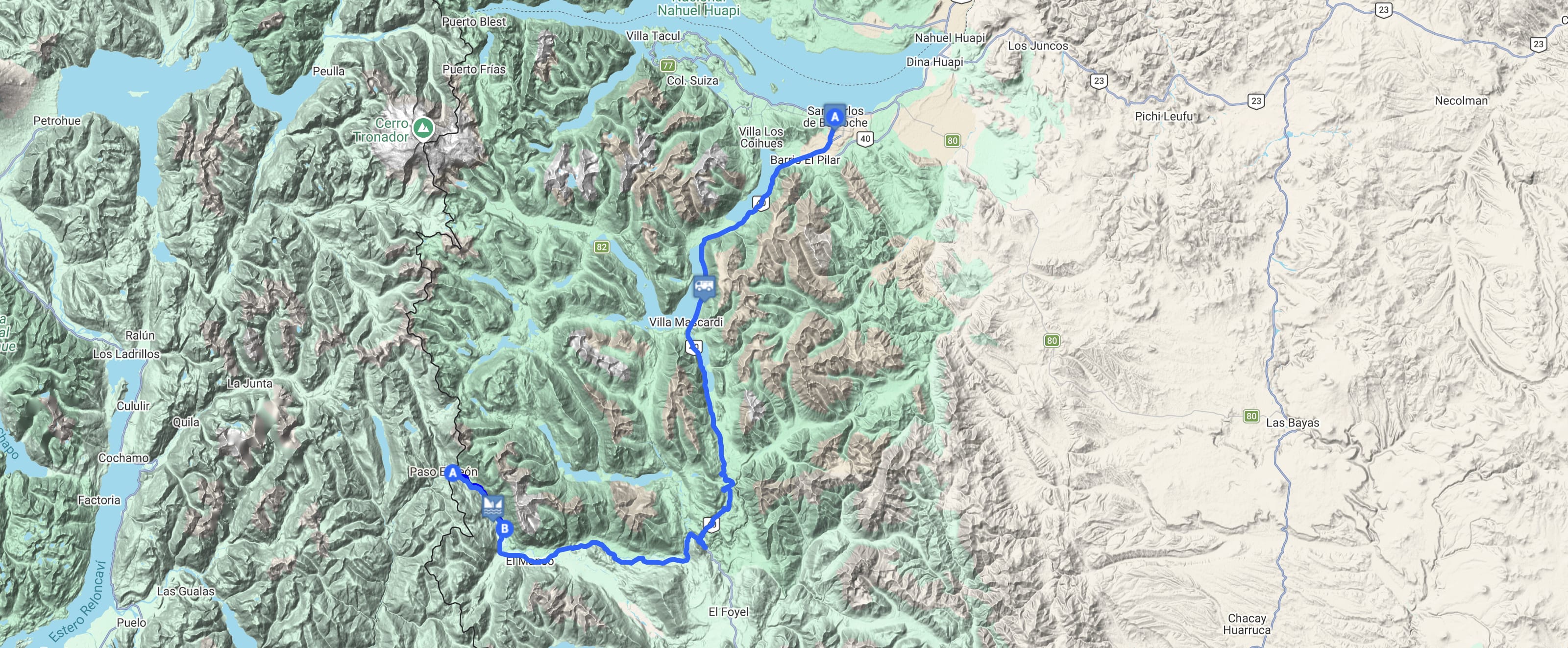 Map Rafting Río Manso: frontera con Chile